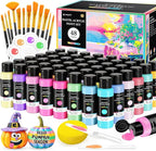 64 PCS Pastel Acrylic Paint Set with 12 Brushes, 2 Knives & Palette, 48 Colors (2oz/60ml) Art Craft Paint for Adults Kids Artists Beginners, Halloween Pumpkin Canvas Ceramic Rock Painting Kit