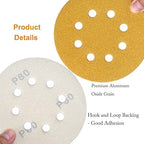 5-Inch 8-Hole Hook and Loop Sanding Discs 80-Grit Random Orbit Sandpaper, 100-Pack