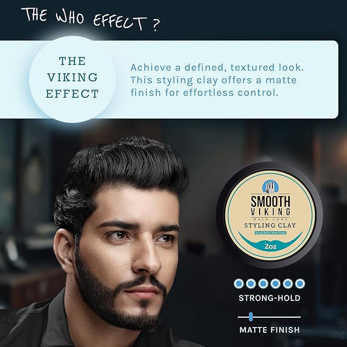 Smooth Viking Hair Clay for Men - Strong Hold, Hair Cream for Men, Clay Pomade for Men, Hair Paste for Men, Hair Styling Clay, Mens Hair Products, Hair Styling Products Matte Finish, Made in USA, 2oz