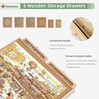 1500 Pieces Rotating Puzzle Board with 6 Drawers,34.25"x25.2" Portable Wooden Jigsaw Puzzle Table with Lazy Susan Spinning Cover
