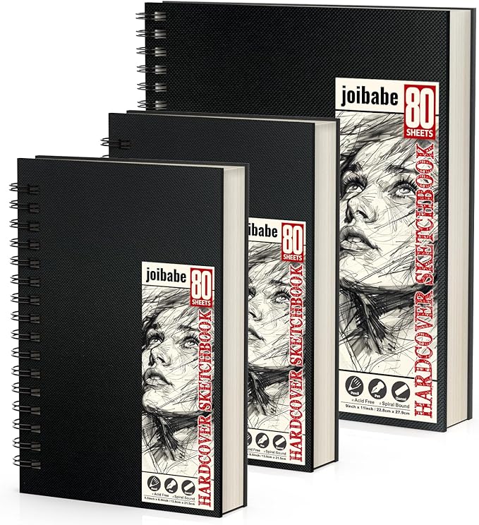 2PACK 5.5x8.5 and 1Pack 9 x 11 inches Hardcover Sketch Book，3 Pack 80-Sheets (68lb/100gsm)，Double-Sided Hardbound Sketchbook, Spiral Bound,Acid Free Painting Art Paper for Kids and Adults