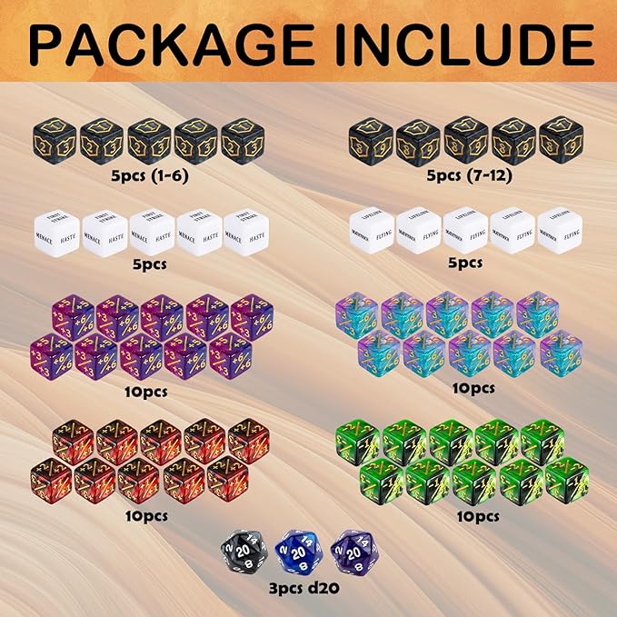 63 Pieces MTG Dice Counters Bulk Ability Keywords MTG Tokens Shield Life Counter 6 Sided Dice Set for Magic The Gathering,TCG,Cards Gaming Accessories