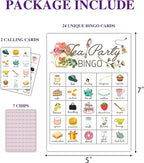 Tea Party Bingo Cards, Tea Bridal Party Games Bingo Cards, School Party, Birthday, Garden Tea Party Favors Supplies Decorations, 24 Players Bingo Game (A02)