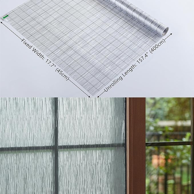 VELIMAX Frosted Window Privacy Film Non Adhesive Window Cling Removable Glass Covering Clear Water Opaque Window Film for Home Anti UV 17.7x157.4 inches