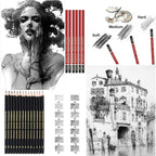 Heshengping Drawing Pencils Sketch Pencil Art Supplies Set for Kids Adults beginners Professional Sketching Art Graphite Charcoal Blending Stump Pencils kit