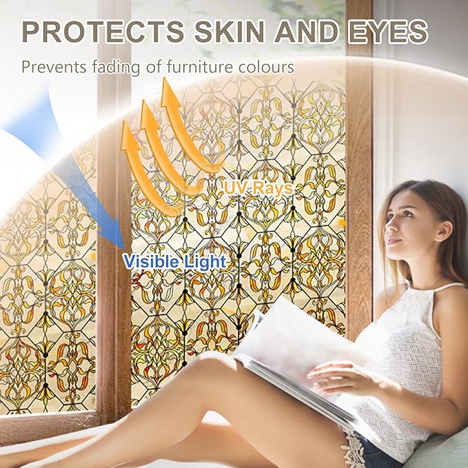3D Stained Glass Window Privacy Film, Heat Control UV Blocking Static Cling Decorative Window Film for Bathroom,Front Door,Home Non Adhesive,GiltGaze 16.9 x 39.3 inches
