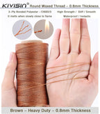 Bonded 0.8mm Round Waxed Polyester Cord, 3-ply Wax Coated Thread, 197 Yards Stiff String for Heavy Duty Fabric, Leather Sewing, Book Binding, Upholstery Repair, and Macrame Jewelry - Brown