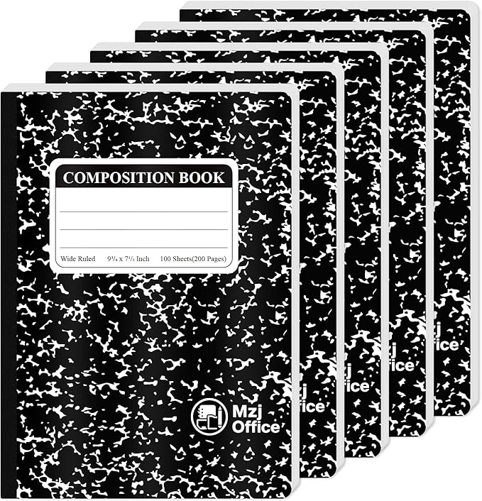 Marble Composition Notebook, 5-Pack Bulk Composition Notebooks Wide Ruled, 100 Sheets (200 Pages) 7-1/2" x 9-3/4" Marble Notebooks Wide Ruled, Classroom Must Haves-School Supplies College.