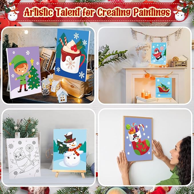 Zhanmai 12 Pack Pre Drawn Canvas for Painting Sip and Paint Kit 8" x 10" Paint Party Set Canvas Painting Pre Printed Canvases for Party Favor DIY Virtual Adult's Date Night(Santa)