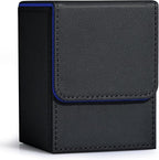ZLCA Card Deck Box for Trading Cards, MTG YuGiOh Deck Case Holds 100+ Single Sleeved Cards, PU Leather Magnetic Card Storage Box Fits for TCG CCG Magic Game Cards (Black& Blue)
