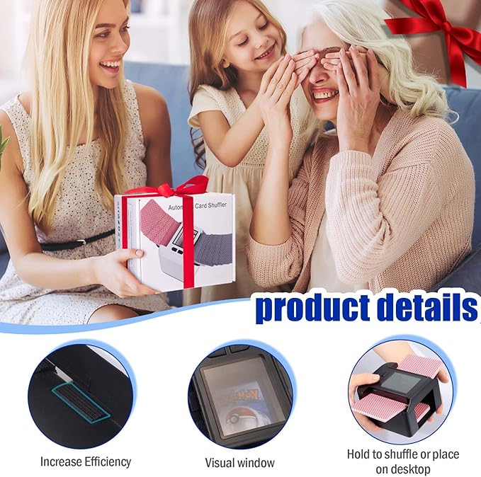 Automatic Card Shuffler 1-2 Decks with Auto & Manual Mode, Rechargeable Built-in 2000mAh Battery, Electric Playing Cards Shuffling Machine for Game Card Size Up to 2.5 x 3.6”(Black)