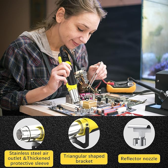 Mini Heat Gun, 500W 2-Temp 662°F-932°F (350°C-500°C) Fast Heat Hot Air Gun with 5.9Ft Cord & Reflector Nozzle for Crafting, Vinyl Wrap, Embossing, Shrink Tubing/Wrapping, Epoxy Resin