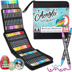 50 Colors Dual Tip Acrylic Paint Pens Cotton Nib Markers with Quick Dry Ink (1mm Fine & 5mm Dot Tips) Rock Painting, Wood, Fabric, Glass DIY Art Supplies for Adults Kids, Christmas Gifts