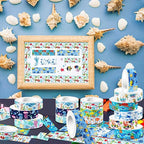 12 Rolls Blue Ocean Washi Tape, Underwater World Masking Tapes, Sea Animal Cartoon Decorative Tape for Arts, DIY Crafts, Journals, Planners, Scrapbook, Wrapping 16.4FT