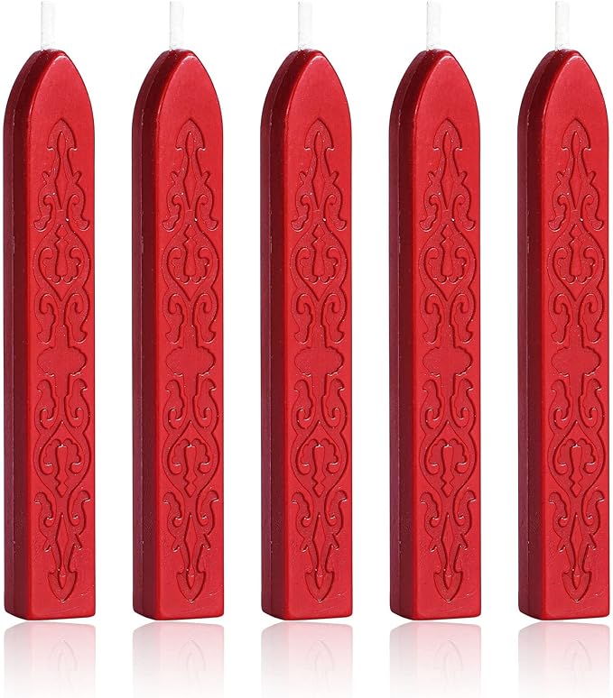 Yoption 5Pcs Sealing Wax Sticks, Vintage Totem Fire Manuscript Bright Red Wax Seal Sticks with Wicks, Sealing Wax for Wax Seal Stamp