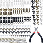 217 Pieces Zipper Repair Kit Replacement, Zipper Pulls, Head Slider, Installation Tools, Stopper Slider Repair Tool Kit for Metal Plastic Nylon Coil Jacket Zippers (Size 8/5/3)