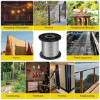 316 Stainless Steel Cable, 400FT 1/32IN Wire Rope 7 * 7 Strand with 100Pcs Aluminum Sleeves Stops, Guide Wire for Outdoor String Lights for String Lights Hanging, Clotheslines, Trellis (400FT)