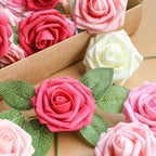 AmyHomie Artificial Flower Seriesa Red Rose 25pcs Real Looking Fake Roses w/Stem for DIY Wedding Bouquets Centerpieces Arrangements Party Baby Shower Home Decorations