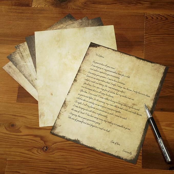 Vintage Paper, 60-Sheets Antique Paper, Letter Size, 8.5 x 11 Inches, 6 Double Sided Designs, Decorative Parchment Paper for Writing, Printing, Arts and Crafts