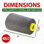 Mandala Crafts 4 Pack of Serger Threads Cones Spools - 40S/2 24000 Yards Polyester Dark Gray Threads for Sergers Machine and Overlock Quilting Sewing Machine