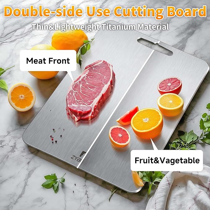 Pure Titanium Cutting Board, Stainless Cutting Boards for Kitchen, Double-Sided Food Grade Chopping for Meat, Vegetable & Fruit (9 * 13)