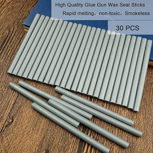 Wax Seal Stick, Ioggtser 30PCS Mini Glue Gun Wax Seal Stick for Wax Seal Stamp, Sealing Wax Sticks for Wedding Invitations, Cards, Envelopes (Silver)