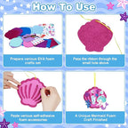 Fennoral 8 Pack Mermaid Craft for Kids Creative Make Your Own Mermaid Shell Foam Stickers DIY Arts and Crafts for Kids Boys Girls Summer Art Activity Party Decoration Birthday Gifts