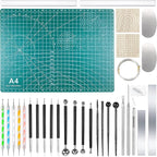 Yayatty Polymer Clay Tools, Acrylic Clay Roller, Acrylic Sheet, Rotary Cutting Mat, Round Polymer Clay Cutters with Clay Slicer Blade for Pottery and Sculpture, 42 PCS
