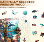 Wooden Puzzles for Adults, Treasure Chest Ocean Wooden Jigsaw Puzzle Unique Shape Animal Wood Puzzles Adult 3D Visual Effect, Birthday Gifts for Puzzle Lovers Family Games (S-8.5 * 8.1in-100pcs)