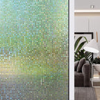 HIDBEA 3D Decorative Window Privacy Film Non-Adhesive Heat Control UV Blocking Static Cling Removable Vinyl Glass Tint for Home and Office, 35.4 inches x 32.8 feet, Mosaic Patterns