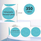 1.5" Holographic Direct Thermal Label Stickers, Round Printable Rainbow Glitter Thermal Printer Sticker Labels for Gift Wrapping, Self-Adhesive DIY Custom Logo Design- Glitter Blue