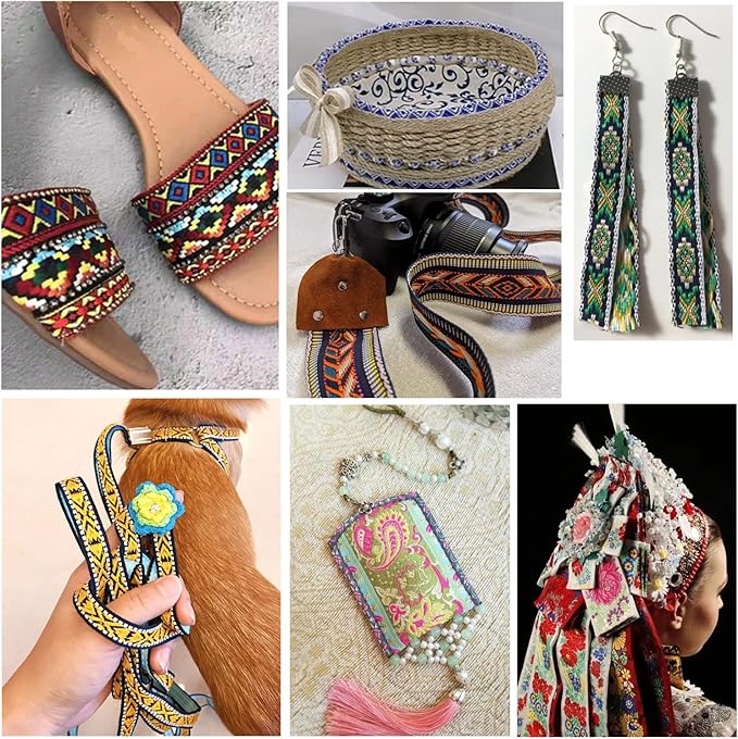 PH PandaHall 7 Yards Jacquard Ribbon, 1.3 Inch Vintage Sewing Emobridered Woven Ribbon Floral Fabric Trim Fringe Sewing Decor Trim for Boho Persian Ramadan Bag Straps Clothing Sewing Gift Home Decor
