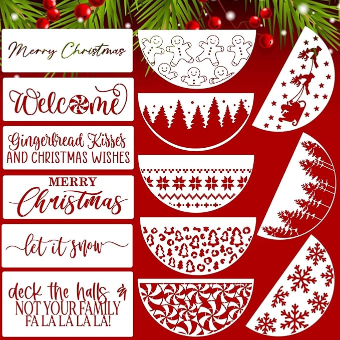 Christmas Stencils for Painting on Wood 12” Christmas Doormat Stencil Xmas Holiday Stencils for Crafts Door Mats Porch Door Decor