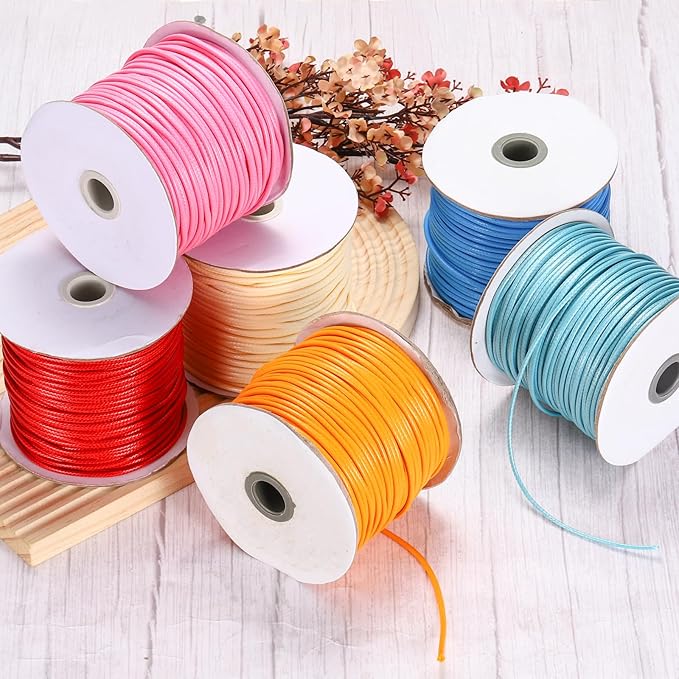 MECCANIXITY Waxed Cord 2.5mm Waxed Polyester Cord 87 Yard Wax String for Bracelet Making, Necklaces, Beading, Jewelry Making and DIY Crafts(Lake Blue)