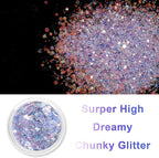 Renfio Opal Chunky Glitter, 1.75oz/50g Purple Glitter, Dreamy High Sparkle Glitter for Crafts Holographic Fine Glitter Mix Iridescent Glitters Flake for Resin Nails Art Hair DIY Snow - Elegant Lilac
