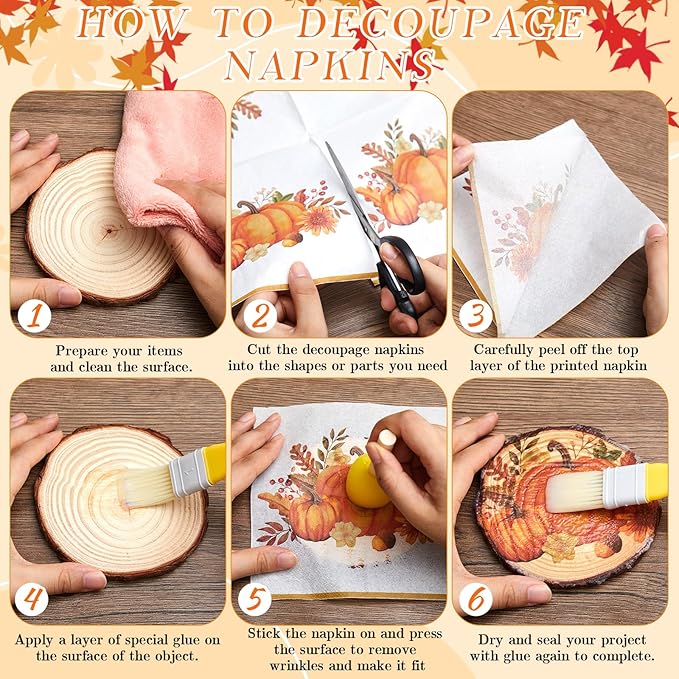 Crtiin 20 Pack Fall Decoupage Napkins Autumn Napkins Floral Pumpkin Maple Leaf Decorative Paper for Thanksgiving Harvest Birthday Party Beautiful Gorgeous, 20 Styles Each 6.5 Inches
