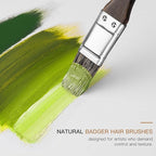 Oil Paint Brush Set, 15Pcs Fuumuui Professional Paint Brushes Natural Badger Bristle with Flat, Fan, Angle, Round, Filbert for Oil, Acrylic Canvas Paintings with 2pc Palette Knife