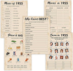 QUPT 70th Birthday Party Games, Set of 5 Activities for 10 Guests, Born in 1955 Games Bundle, Birthday Party Supplies for Adults, Pack of 50 Cards