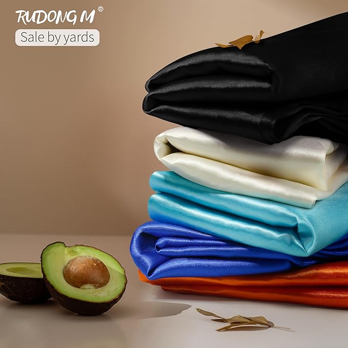 RUDONG M Black Satin Fabric by The Yard, 5 Yard x 60 Inch Wide Silky Charmeuse Satin Fabric, Soft Satin Fabric for Wedding Decorations, Bridal Dress, Sewing, Accessories, DIY Crafts