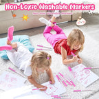 18 Pcs Line Washable Markers Bulk Pink Fine Tip Markers Set Coloring Thin Tip Drawing Washable Pen for Kids Art School Classroom Back to School Gender Reveal Party Supplies, Ages 6+