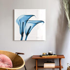 Empire Art Direct Frameless Free Floating Tempered Glass Panel Graphic Wall Art Ready to Hang, 24" x 24", Indigo Calla Lililes, Blue Flower