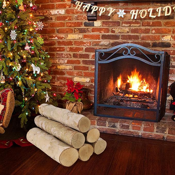 6 Pack Birch Logs for Fake Fireplace Decorative White Birch Branches Logs Unfinished Natural Wood DIY Crafts for Indoor Home Decoration Electric Fireplace Decor (3.2"-4" Dia.)