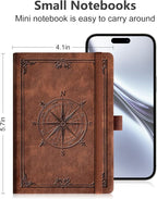 AHGXG Small Blank Pocket Journal Notebook for Men - 256 Numbered Pages B6 Mini Journal, Vintage Soft Leather Hardcover, 80gsm Paper, for Women Work Office School, 4.1'' X 5.7''- Brown