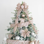 MEEDEE Pink Diagonal Striped Ribbon 2.5 Inch Blue Satin with Rose Gold and Champagne Glitter Wired Ribbon for Christmas Tree, Garlands, Wreaths, Topper Bow (10 Yards)