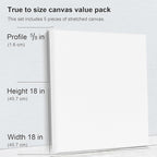PHOENIX Large Stretched Canvas for Painting 18x18 Inch/5 Value Pack, 8 Oz Triple Primed 5/8 Inch Profile 100% Cotton White Blank Canvas, Square Framed Canvas for Oil Acrylic & Pouring Art