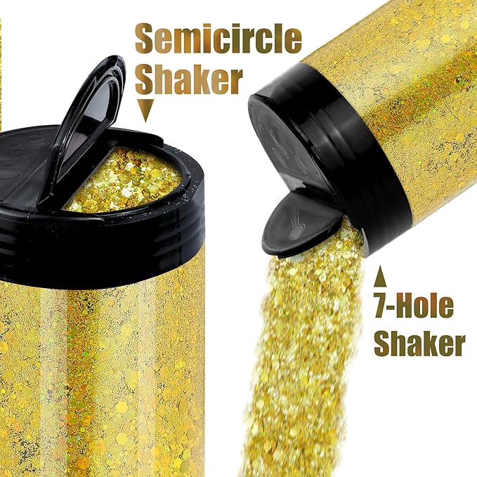 Iridescent Chunky Glitter 5.64oz/160g, Ultra Fine Glitter Powder Mixed Chunky PET Flakes Sequins for Resin Epoxy Craft Arts, Tumbler, Cosmetic Glitter for Body Nail Hair Eye Party (Iridescent Yellow)
