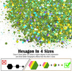 Ceya Holographic Chunky Glitter, 4.9oz/ 140g Light Green Craft Glitter Powder Mixed Chunky & Fine Flakes Iridescent Nail Sequins for St Patricks Day Party Decor, Epoxy Resin, Tumblers, Slime, Painting