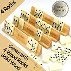 Dominos Set Adults with 4 Domino Racks Double Six Dominoes set in Portable Case Double 6 Domino's Game Set with 4 Wooden Domino Holders in EVA Hard Case Sturdy and easy to carry Ideal Gift Present