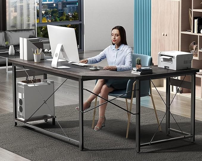 Coleshome 66" L Shaped Gaming Desk, Corner Computer Desk, Sturdy Home Office Computer Table, Writing Desk, Larger Gaming Desk Workstation, Grey Oak