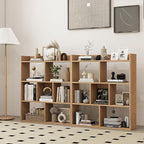 Giantex 7 Cubes Bookshelf, Free-Standing Wooden Bookcase, 4 Tier Home Display Shelf, Horizontal Storage Unit w/Anti-Toppling Devices, Open-Back Display Rack for Study, Living Room (2, Natural)